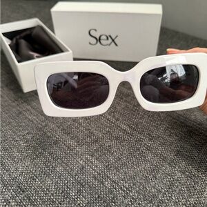 More Joy x Le Specs Sex-print rectangular-frame plastic sunglasses